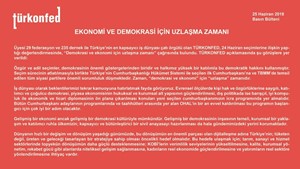 TÜRKONFED: "Demokrasi ve Ekonomi İçin Uzlaşma Zamanı"-25 Haziran 2018