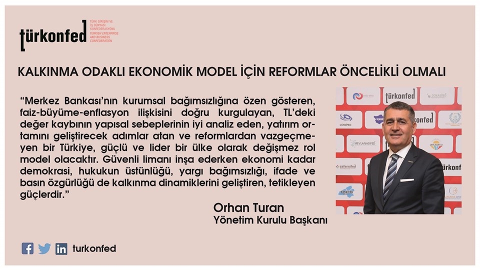TÜRKONFED Başkanı Turan: "Kalkınma Odaklı Ekonomik Model İçin Reformlar Öncelikli Olmalı"