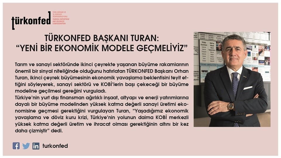 TÜRKONFED Başkanı Turan:  “Yeni Bir Ekonomik Modele Geçmeliyiz” - 11.09.2018