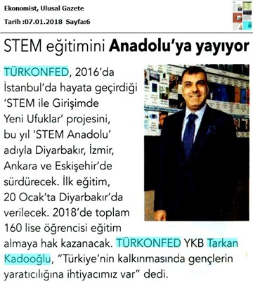 TÜRKONFED STEM Eğitimini Anadolu'ya Yayıyor Medya Yansımaları 6 Ocak 2018