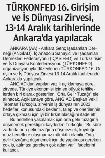 TÜRKONFED'den 16. Girişim ve İş Dünyası Zirvesi & Ankara