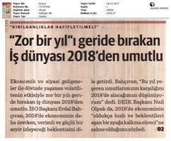 TÜRKONFED Başkanı Kadooğlu'nun 2017-2018 Ekonomi Değerlendirmesi Medya Yansımaları / 18 Aralık 2017