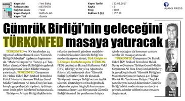 TÜRKONFED-İKV Gümrük Birliği Sohbetleri Medya Yansımaları-24 Ağustos 2017 / İstanbul