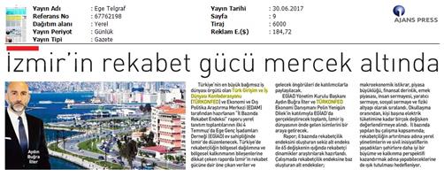 TÜRKONFED-İzmir Rekabet Endeksi Toplantısı / Ön Basın Yansımaları-30 Haziran 2017 