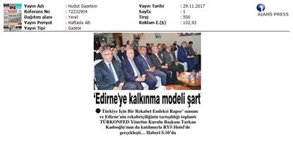 TÜRKONFED-TRAKYASİFED Edirne Rekabet Endeksi Toplantısı Medya yansımaları / 28 Kasım 2017