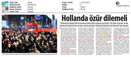 TÜRKONFED Türkiye-Hollanda Diplomatik Kriz Basın Açıklaması-Medya Yansımaları / 13 Mart 2017