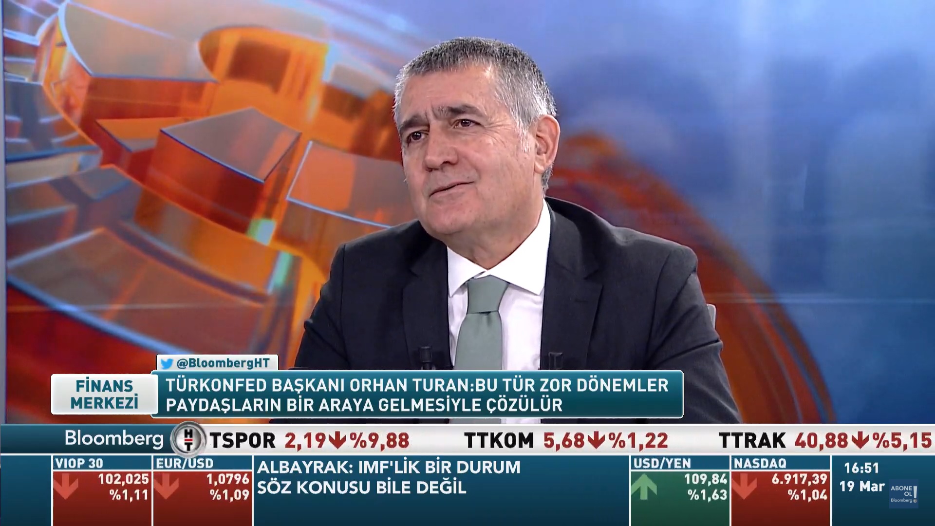 TÜRKONFED Başkanı Orhan Turan - BloombergHT Finans Merkezi Programı/ 19 Mart 2020