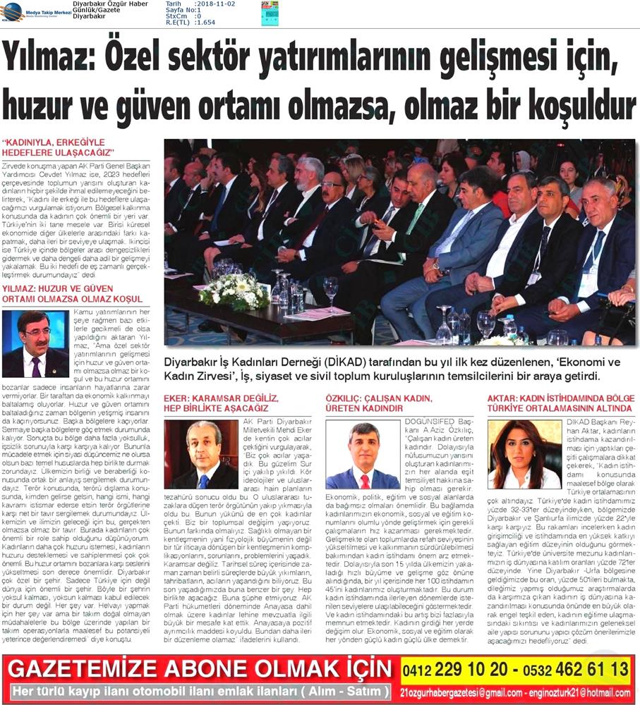 1 DİKAD Ekonomi Ve Kadin Zirvesi Medya Yansimalari 1 Kasim 2018 Diyarbakir - 12