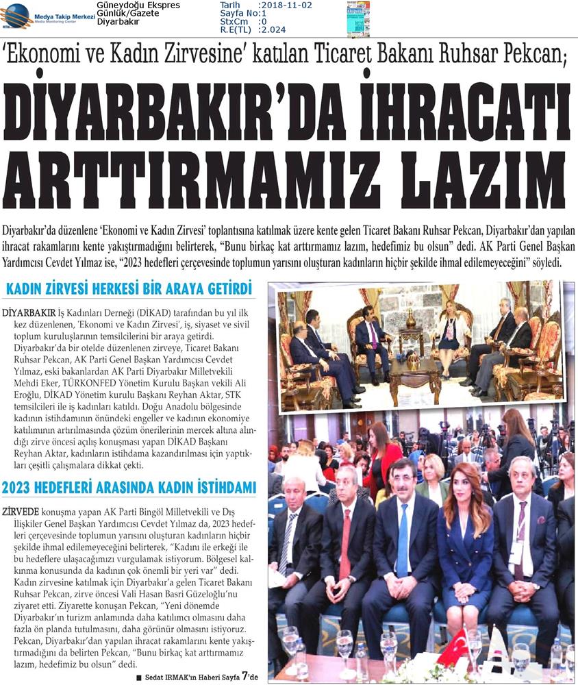 1 DİKAD Ekonomi Ve Kadin Zirvesi Medya Yansimalari 1 Kasim 2018 Diyarbakir - 17