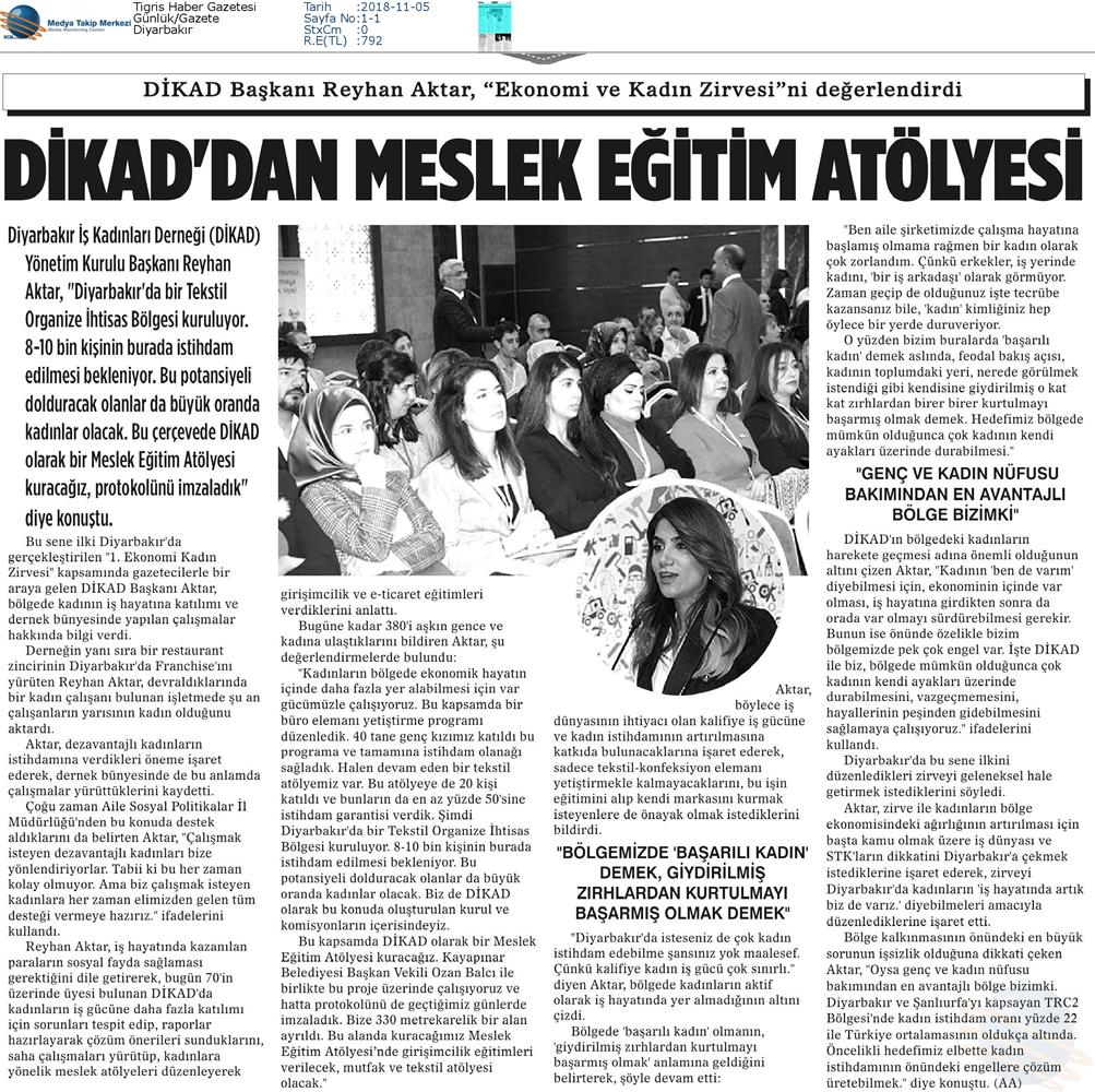 1 DİKAD Ekonomi Ve Kadin Zirvesi Medya Yansimalari 1 Kasim 2018 Diyarbakir - 23