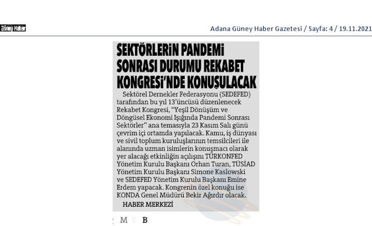 13 Rekabet Kongresi Basin Yansimalari 23 Kasim 2021 - 1