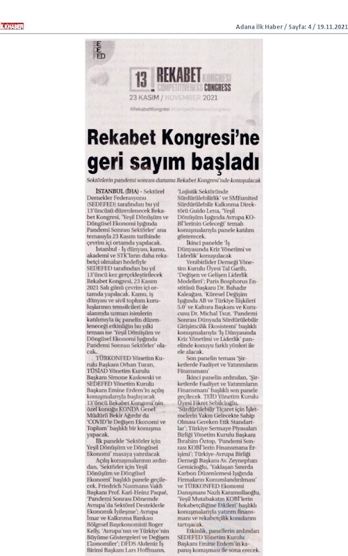 13 Rekabet Kongresi Basin Yansimalari 23 Kasim 2021 - 8