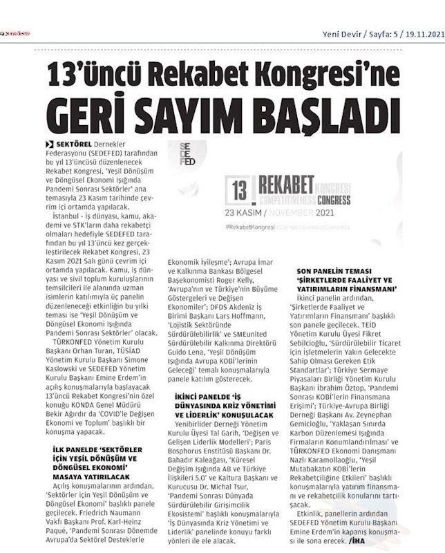 13 Rekabet Kongresi Basin Yansimalari 23 Kasim 2021 - 12