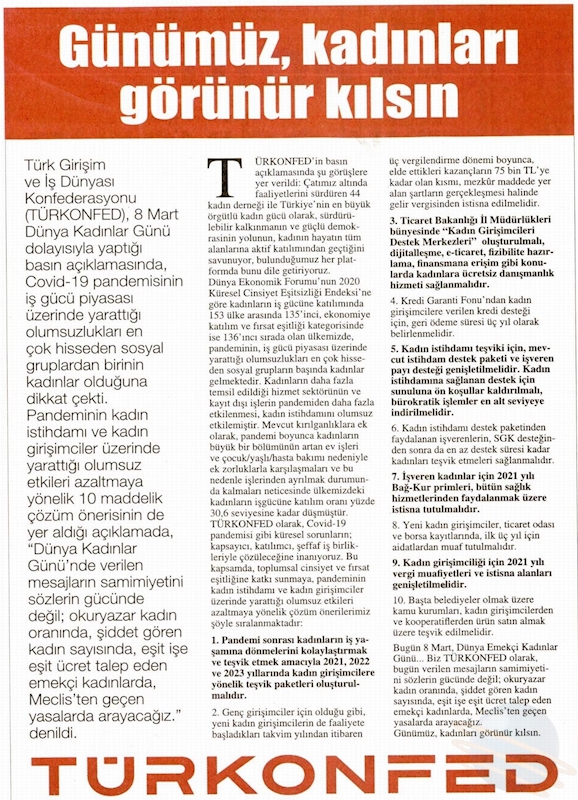 8 Mart Dunya Kadinlar Gunu Basin Aciklamasi Basin Yansimalari 8 Mart 2021 - 1