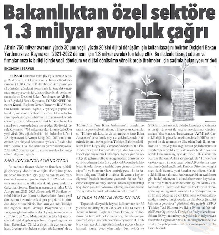 Avrupa Yesil Mutabakati Finansman Destekleri Webinari Basin Yansimalari 3 Agustos 2021 - 1