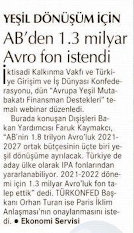 Avrupa Yesil Mutabakati Finansman Destekleri Webinari Basin Yansimalari 3 Agustos 2021 - 4