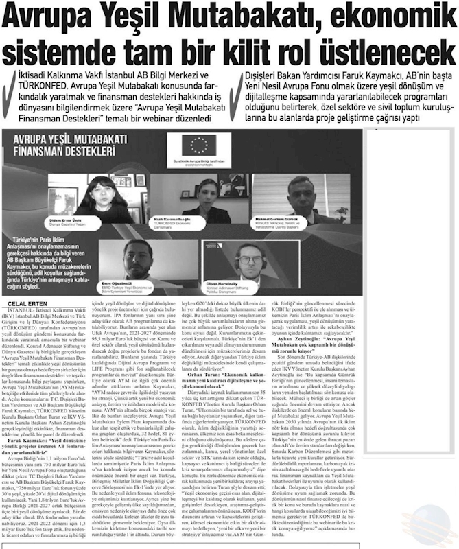 Avrupa Yesil Mutabakati Finansman Destekleri Webinari Basin Yansimalari 3 Agustos 2021 - 6