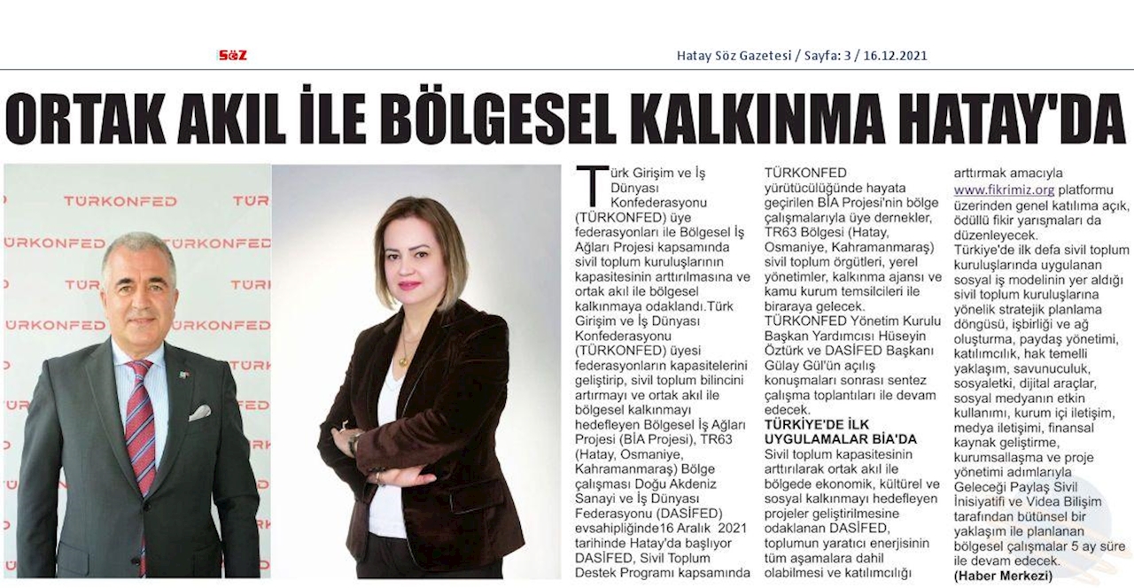 Bolgesel Is Aglari Projesi Hatay 16 Aralik 2021 - 2