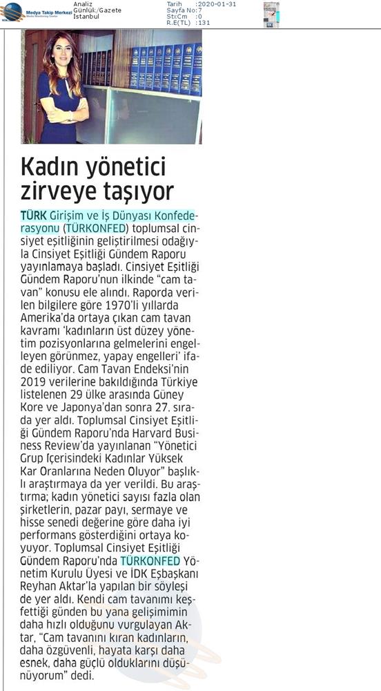 Cinsiyet Esitligi Gundem Raporu Cam Tavan Medya Yansimalari 30 Ocak 2020 - 14