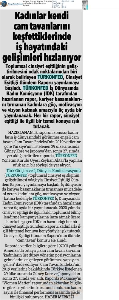Cinsiyet Esitligi Gundem Raporu Cam Tavan Medya Yansimalari 30 Ocak 2020 - 15