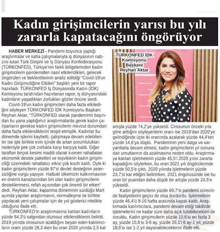 COVID 19un Kadin Girişimciligine Etkileri Raporu Basin Yansimalari 12 Temmuz 2021 - 8