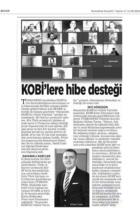 Dayanikli KOBİ'ler Guclu Yarinlar Kapanis Toplantısı Basin Yansimalari 9 Eylul 2021 - 6