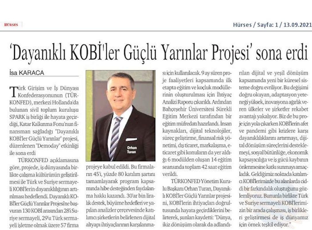 Dayanikli KOBİ'ler Guclu Yarinlar Kapanis Toplantısı Basin Yansimalari 9 Eylul 2021 - 14