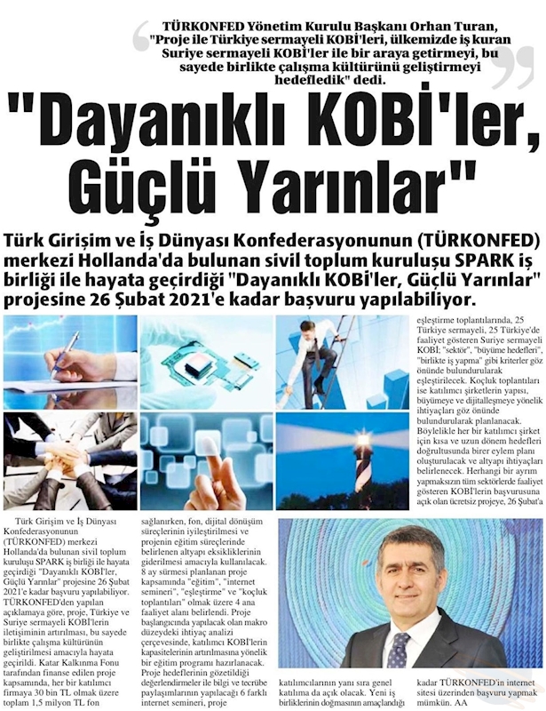 Dayanikli KOBİ'ler Guclu Yarinlar Projesi Basin Yansimalari 14 Subat 2021 - 25