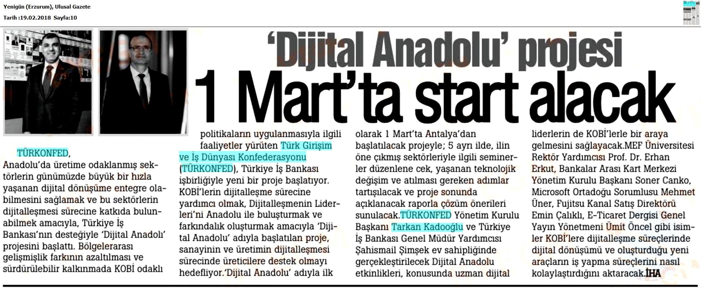 Dijital Anadolu Medya Yansimalari 19 Subat 2018 - 2