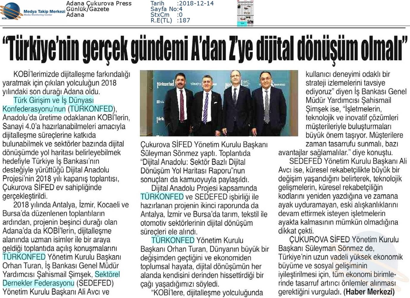 Dijital Anadolu Toplantısı Medya Yansimalari 13 Aralik 2018 Adana - 13