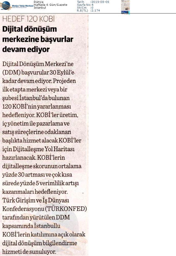 Dijital Dönüşüm Merkezine KOBİ Basvurulari Devam Ediyor Medya Yansimalari 7 Agustos 2019 - 3