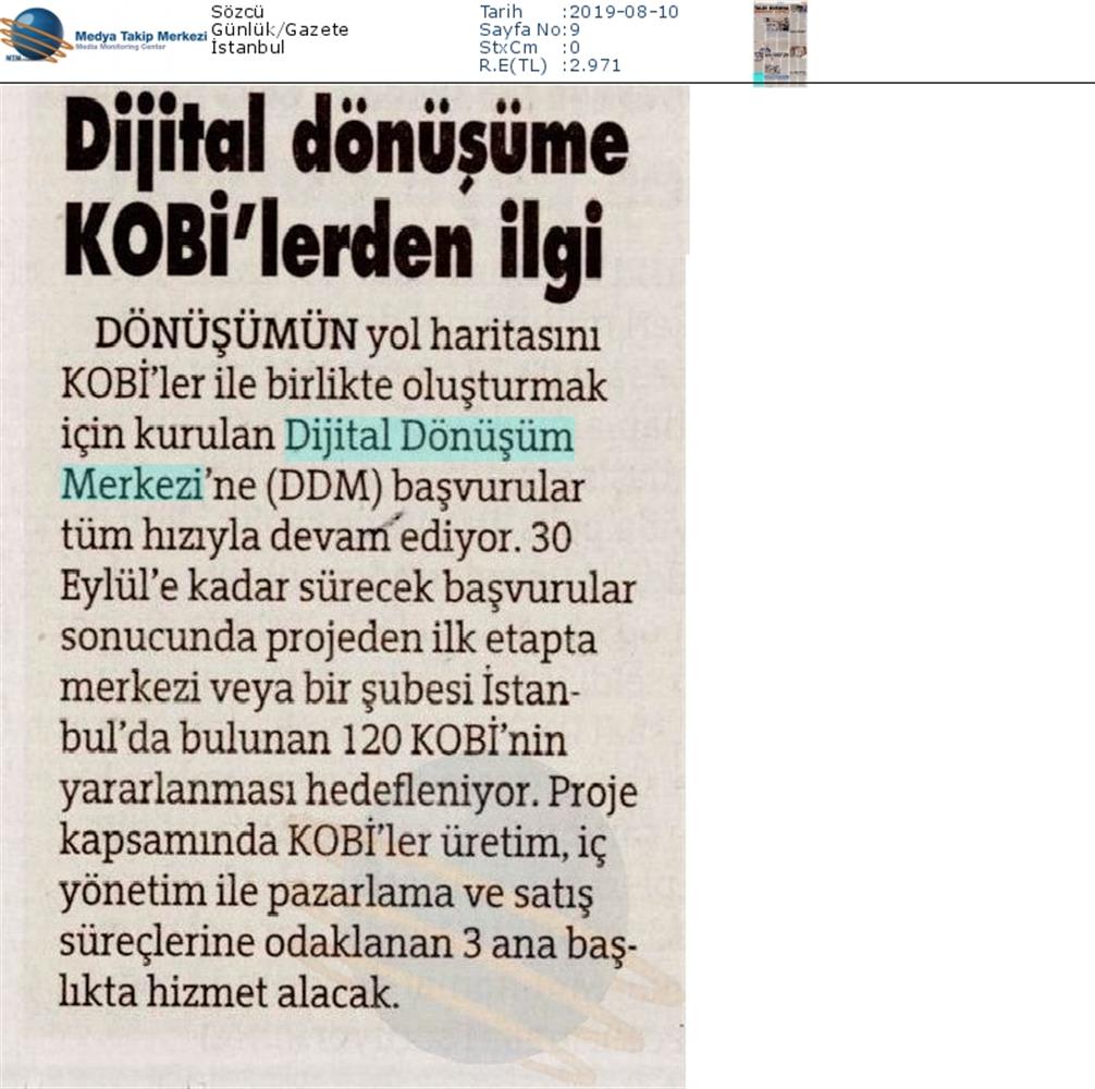 Dijital Dönüşüm Merkezine KOBİ Basvurulari Devam Ediyor Medya Yansimalari 7 Agustos 2019 - 6