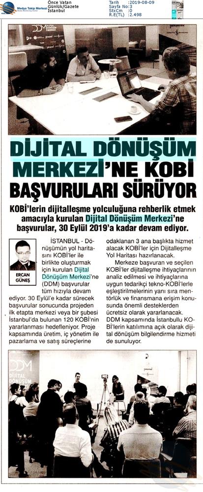 Dijital Dönüşüm Merkezine KOBİ Basvurulari Devam Ediyor Medya Yansimalari 7 Agustos 2019 - 14