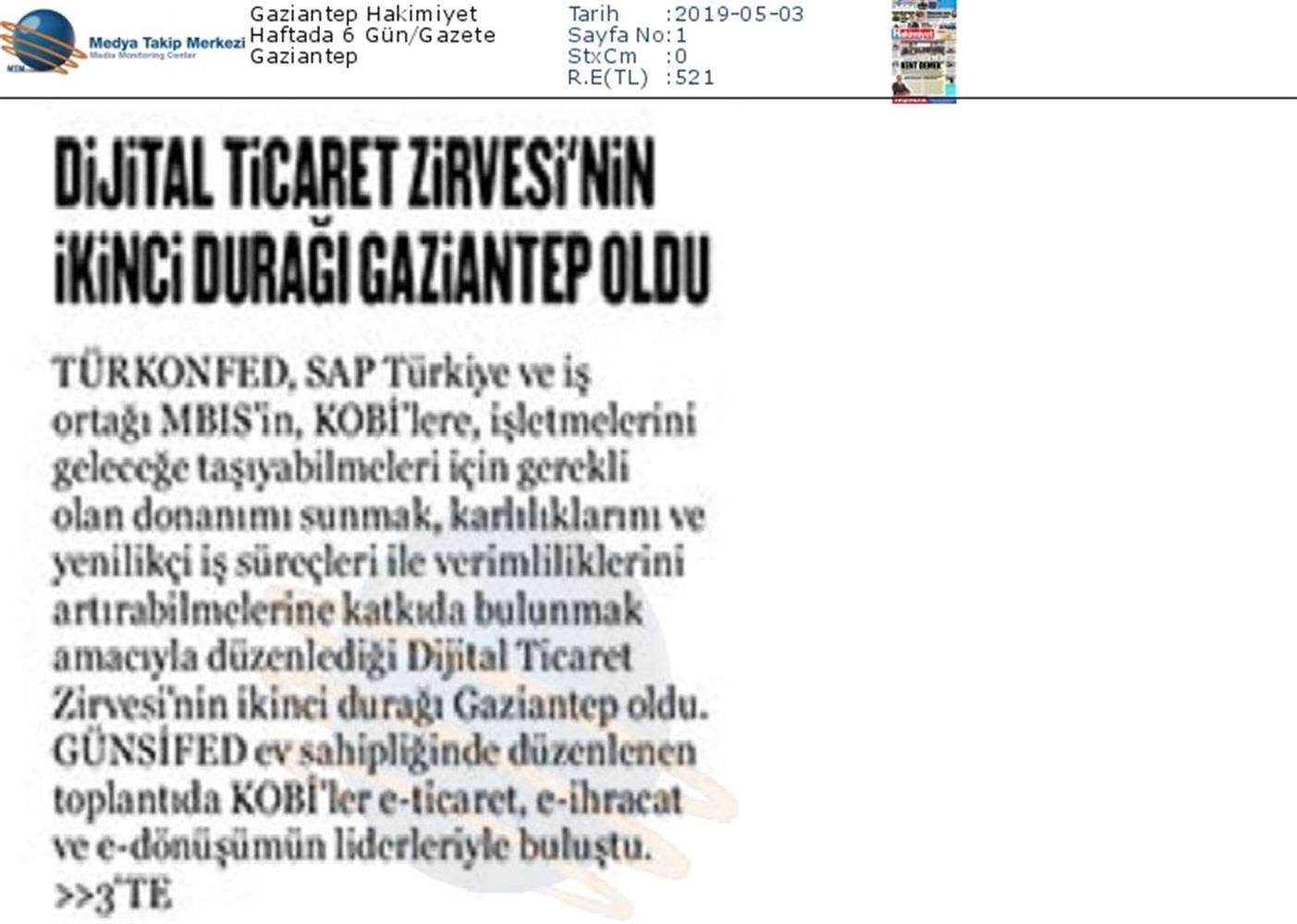 Dijital Ticaret Zirvesi Medya Yansimalari 2 Mayis 2019 Gaziantep - 16
