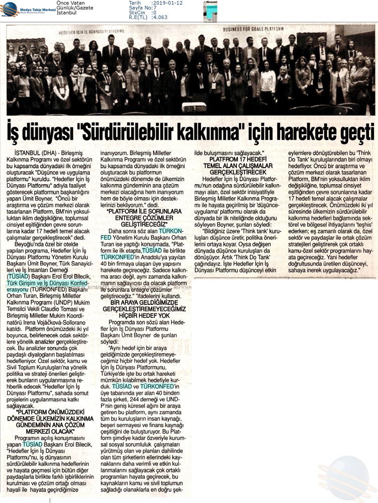 Hedefler Icin Is Dunyasi Platformu Medya Yansimalari 11 Ocak 2019 Istanbul - 2