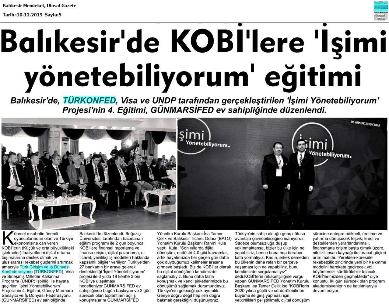 Isimi Yonetebiliyorum Egitimi Medya Yansimalari 6 7 Aralik Balikesir - 6