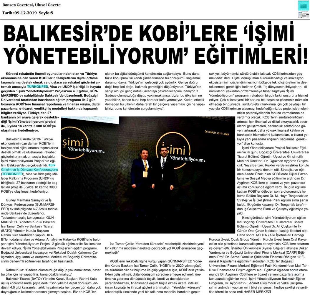 Isimi Yonetebiliyorum Egitimi Medya Yansimalari 6 7 Aralik Balikesir - 9
