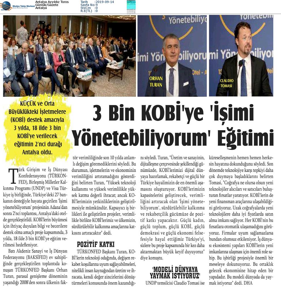 Isimi Yonetebiliyorum Projesi Medya Yansimalari 13 Eylul 2019 Antalya - 24