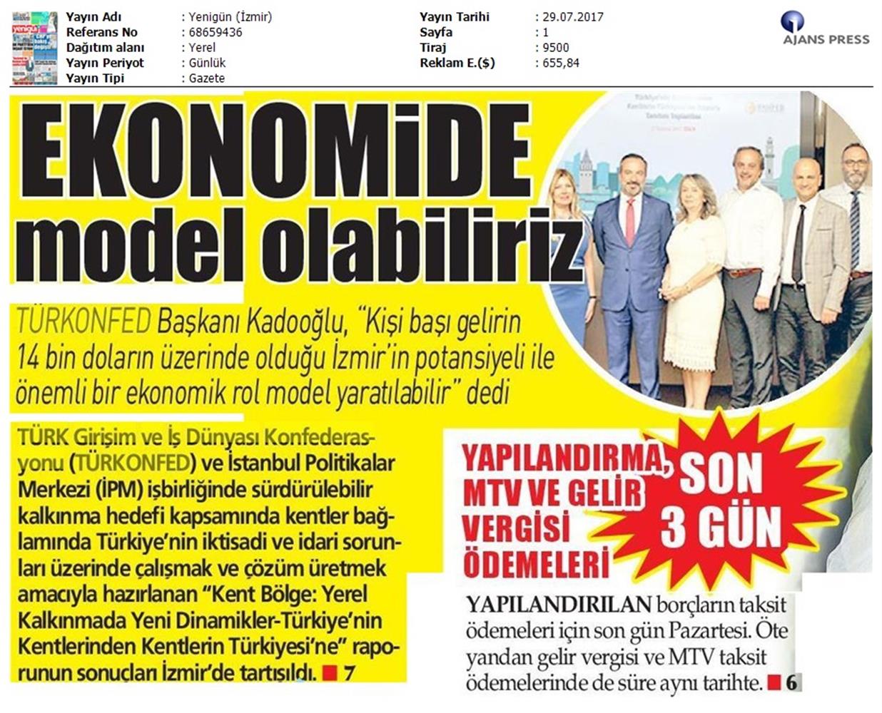 Izmir Kent Bolge Raporu Tanitim Toplantısı Turkonfedbasifed Medya Yansimalari 28 07 2017 - 11