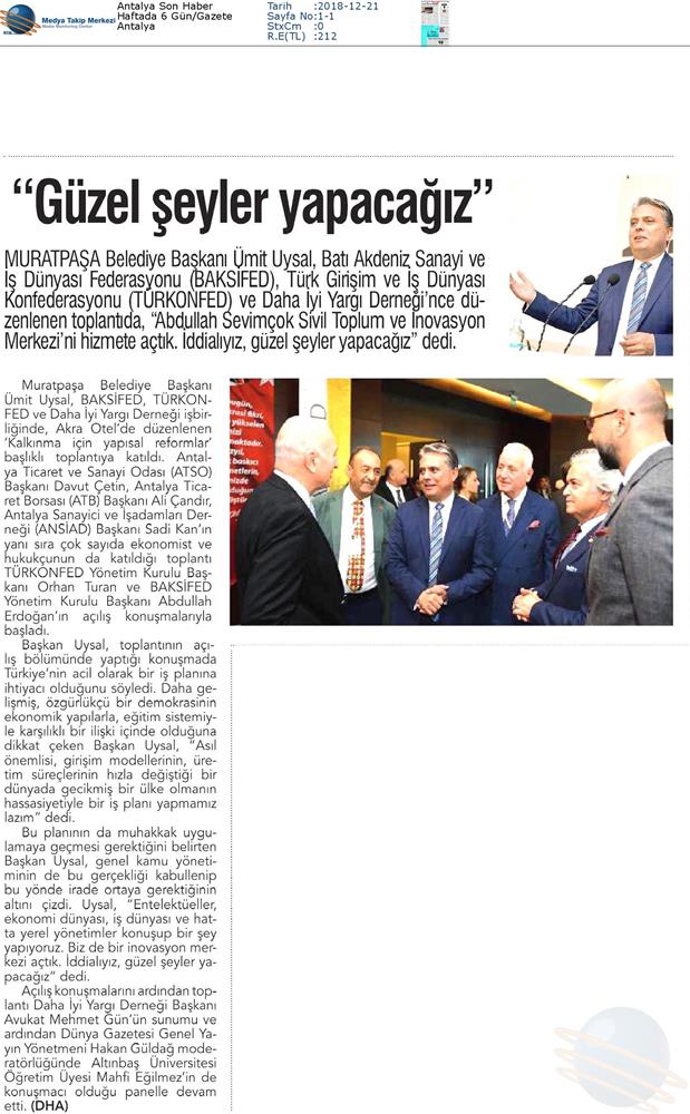 Kalkinma Icin Yapisal Reformlar Toplantısı Medya Yansimalari 19 Aralik 2018 Antalya - 7