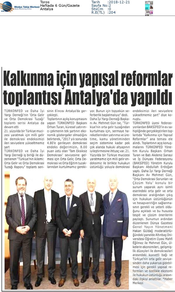Kalkinma Icin Yapisal Reformlar Toplantısı Medya Yansimalari 19 Aralik 2018 Antalya - 12