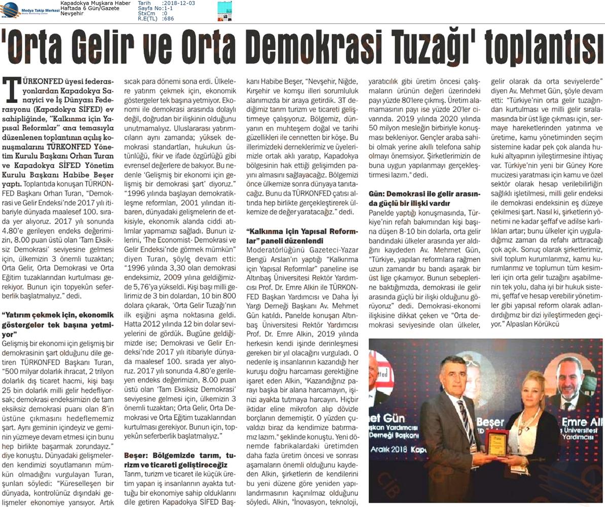 Kalkinma Icin Yapisal Reformlar Toplantısı Medya Yansimalari 1 Aralik 2018 Nevsehir - 8