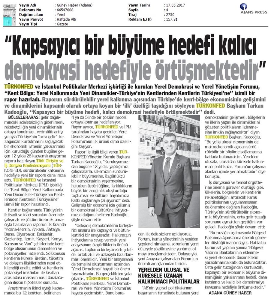 Kent Bolge Yerel Kalkinmada Yeni Dinamikler Raporu Basin Yansimalari 17 Mayis 2017 - 15