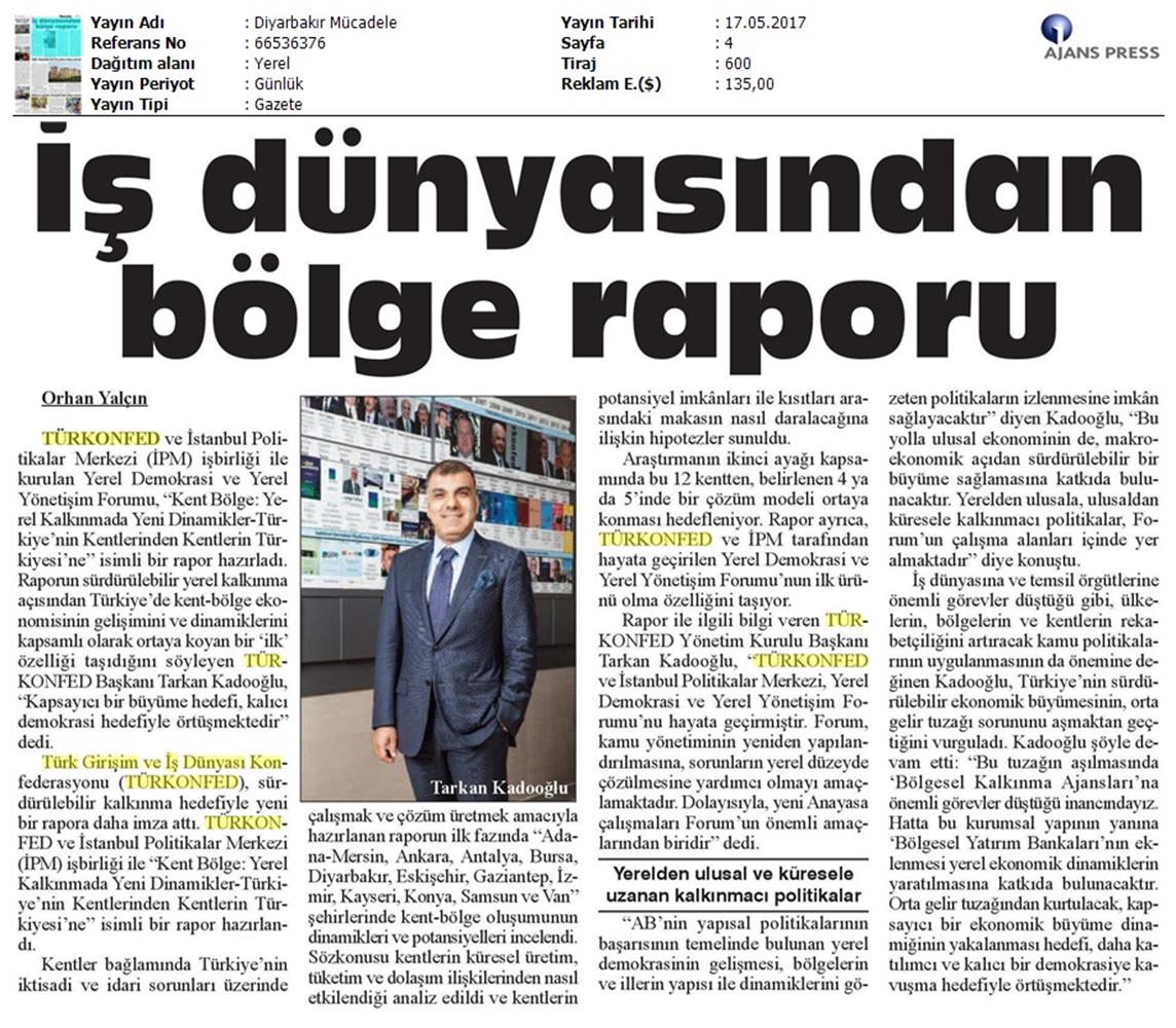 Kent Bolge Yerel Kalkinmada Yeni Dinamikler Raporu Basin Yansimalari 17 Mayis 2017 - 21