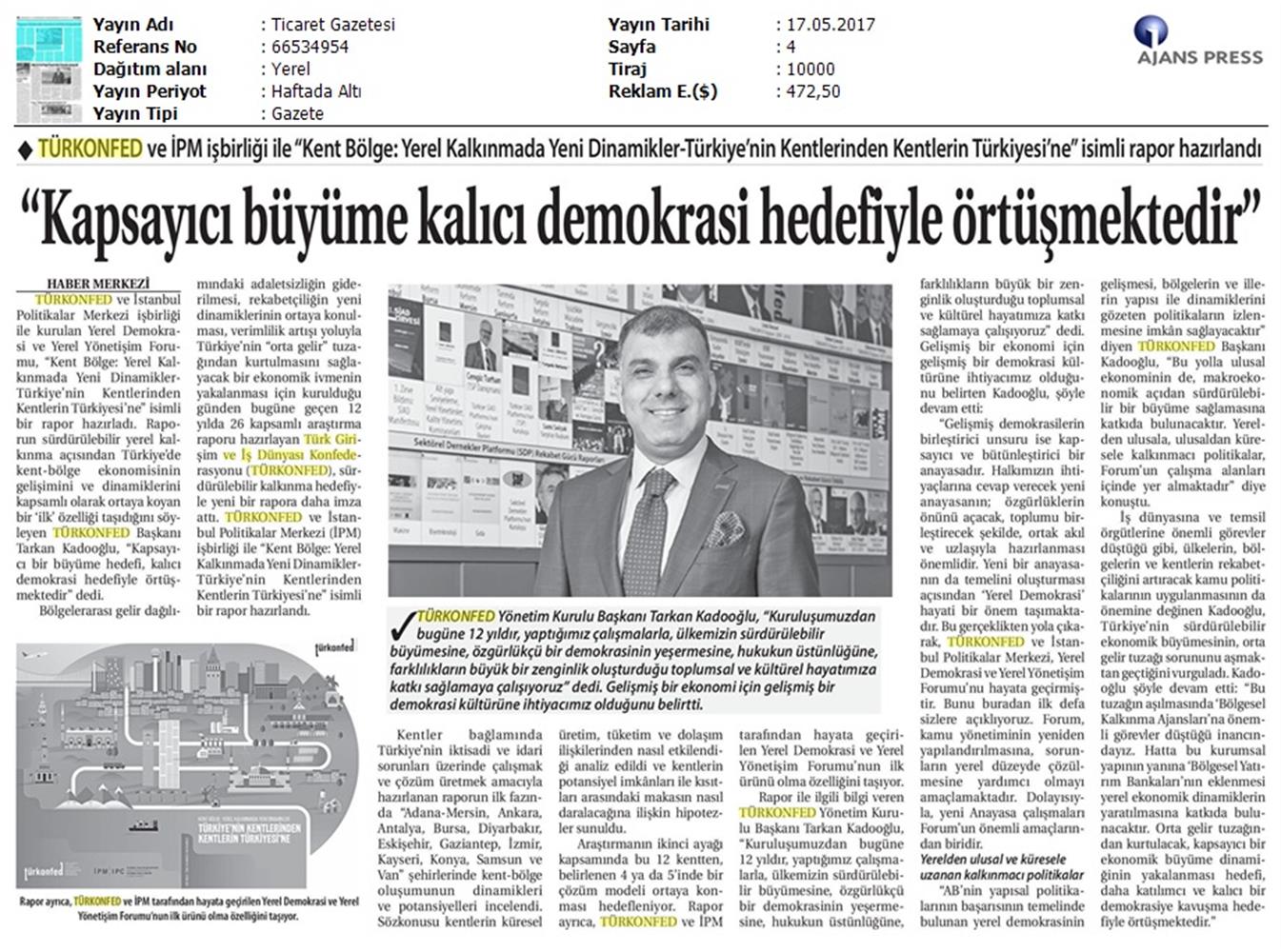 Kent Bolge Yerel Kalkinmada Yeni Dinamikler Raporu Basin Yansimalari 17 Mayis 2017 - 22