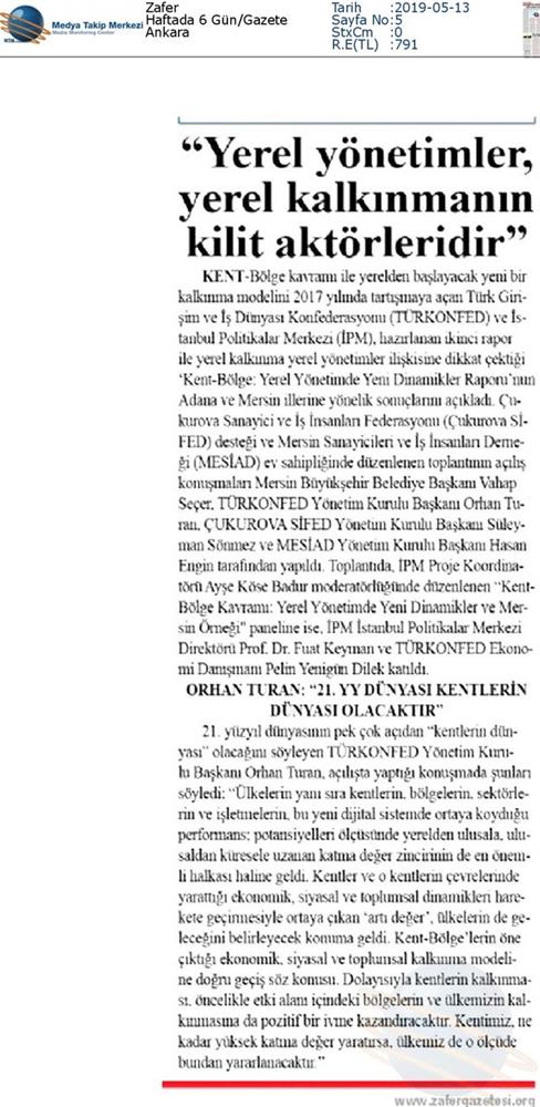 Kent Bolge Yerel Yönetimde Yeni Dinamikler Medya Yansimalari 10 Mayis Mersin - 5