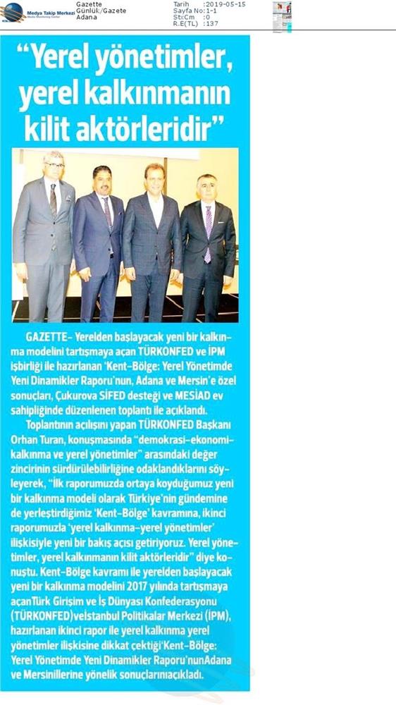 Kent Bolge Yerel Yönetimde Yeni Dinamikler Medya Yansimalari 10 Mayis Mersin - 14