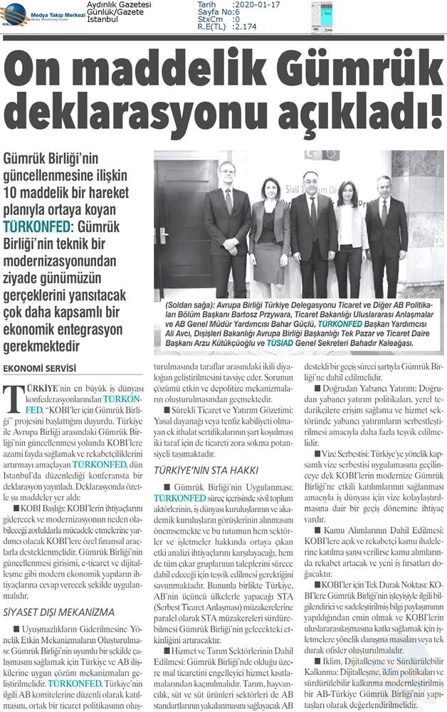 KOBİ'ler Icin Gumruk Birligi Kapanis Toplantısı Medya Yansimalari 16 Ocak 2020 Istanbul - 1