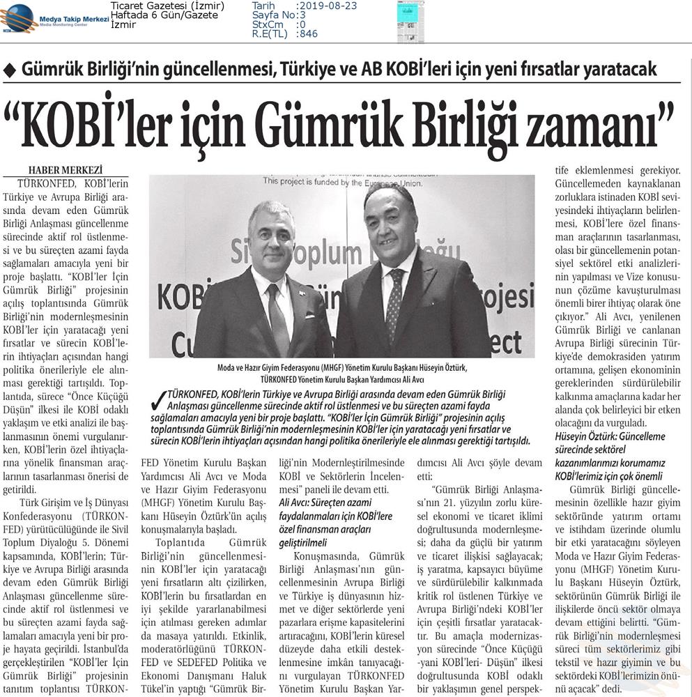 KOBİ'ler Icin Gumruk Birligi Medya Yansimalari 22 Agustos 2019 - 12