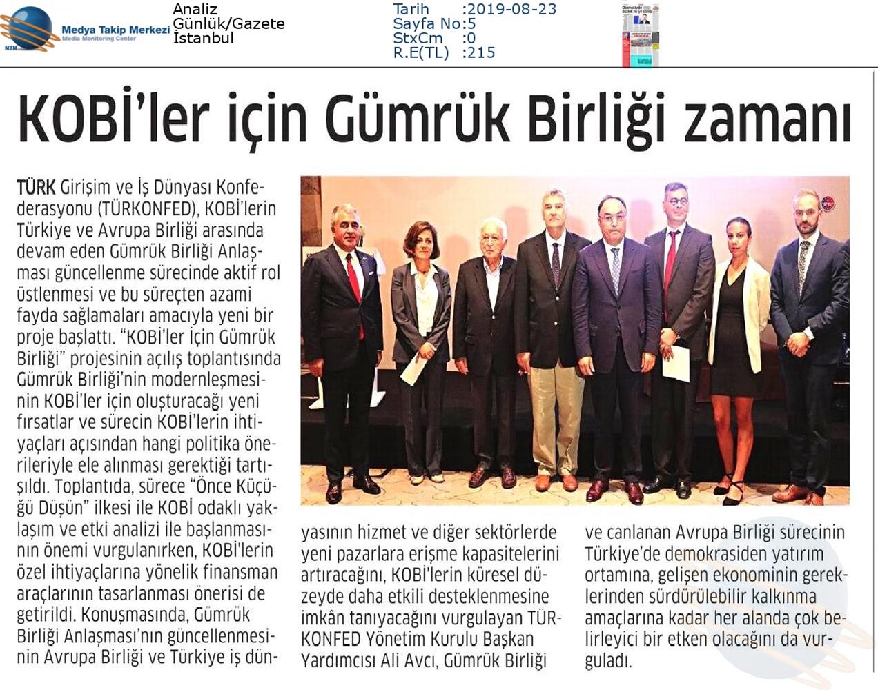 KOBİ'ler Icin Gumruk Birligi Medya Yansimalari 22 Agustos 2019 - 15